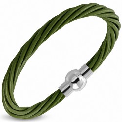 Bracelet en cuir tressé vert fermeture magnétique 21 cm
