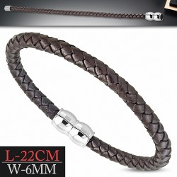 Bracelet en cuir tressé marron avec fermeture magnétique 22 cm