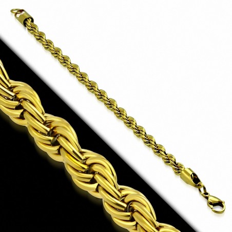 Bracelet en acier inoxydable doré maille corde 21 cm
