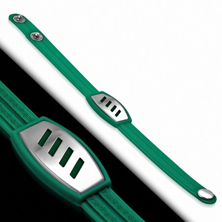 Braceet caoutchouc vert plaque style montre diagonales