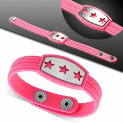 Bracelet caoutchouc rose clair plaque style montre étoiles