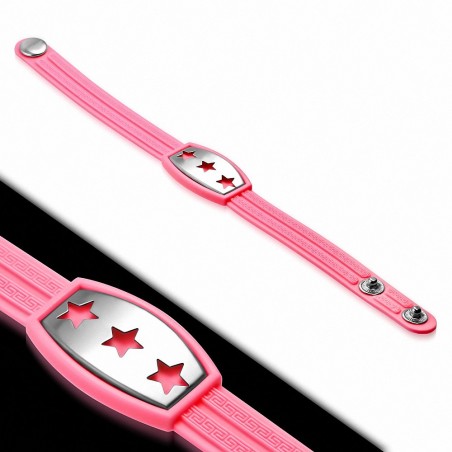 Bracelet caoutchouc rose clair plaque style montre étoiles