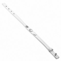 Bracelet en cuir blanc véritable avec 3 fleurs en acier