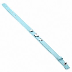 Bracelet en cuir bleu clair véritable avec 3 papillons en acier
