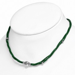 Bracelet en cuir vert tressé avec billes en acier inoxydable