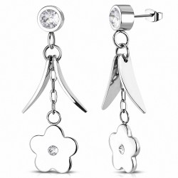 Paire de boucles d'oreille acier inoxydable pendantes fleurs