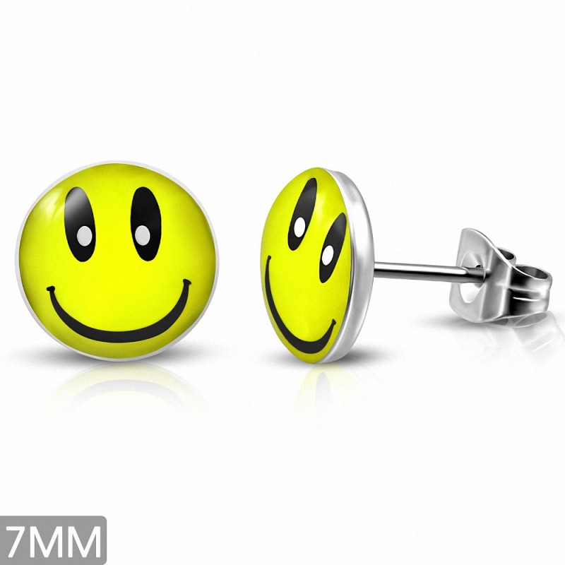 Paire de boucles d'oreille acier inoxydable smiley