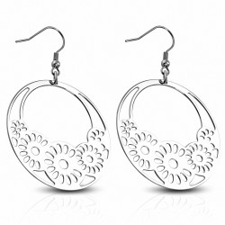 Paire de boucles d'oreille acier cercles fleurs filigrane