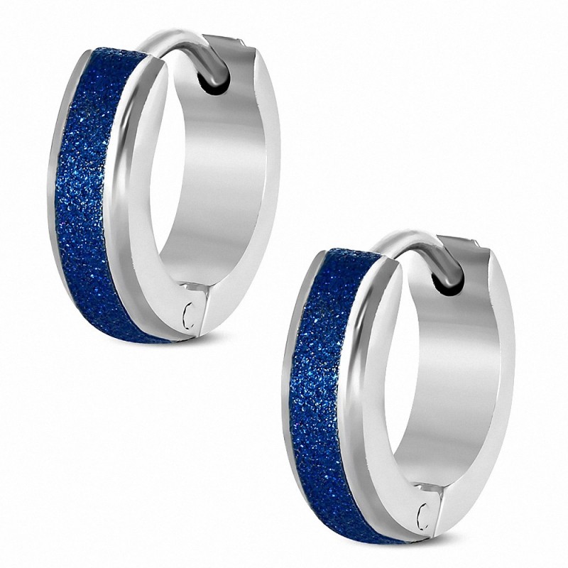 Paire de boucles d'oreille acier inoxydable finition sablée bleue