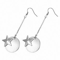 Paire de boucles d'oreille acier pendantes cercle étoiles