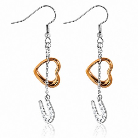 Paire de boucles d'oreille acier pendantes cœur cuivré