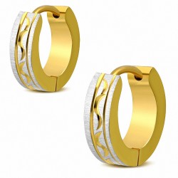 Paire de boucles d'oreille acier anneaux dorés motif celtique