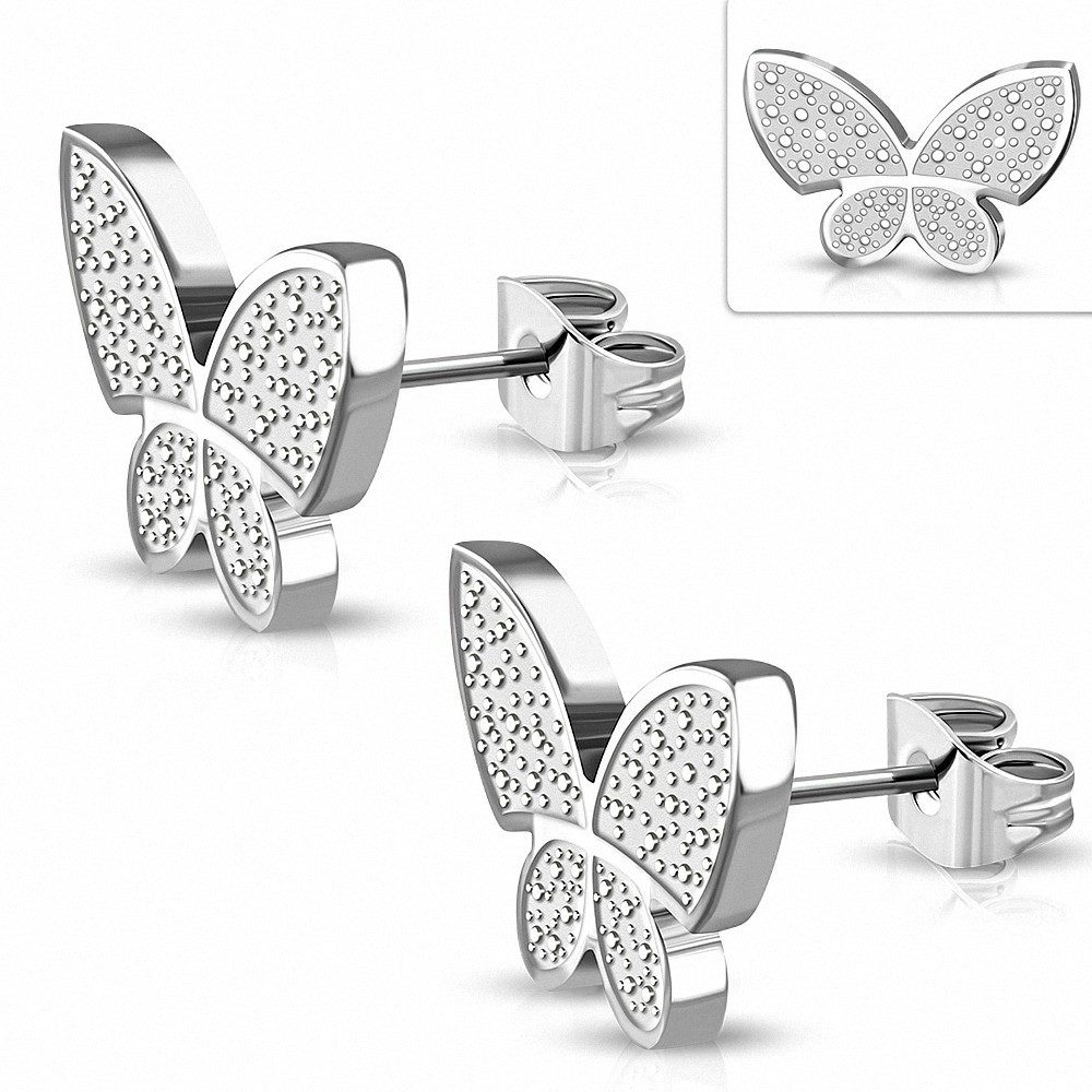 Paire de boucles d'oreille acier papillons ailes à points