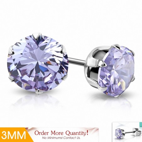 Paire de boucles d'oreille acier pierre zirconium tanzanite 3 mm