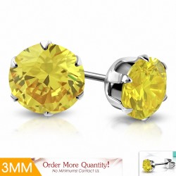 Paire de boucles d'oreille acier pierre zirconium jaune 3 mm