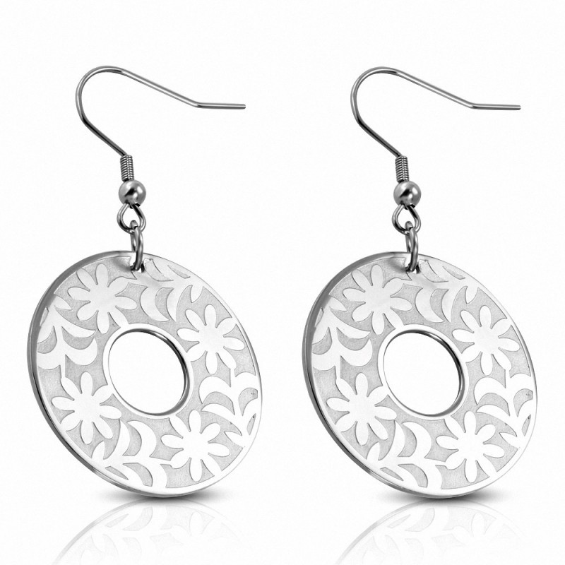 Paire de boucles d'oreille acier inoxydable cercles floral