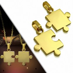 Pendentif couple 2 parties puzzle en acier doré