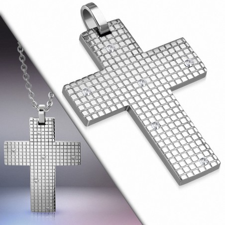 Pendentif croix quadrillée en acier inoxydable