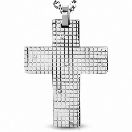 Pendentif croix quadrillée en acier inoxydable