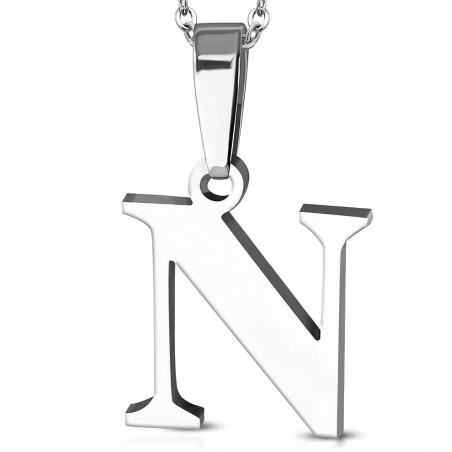 Pendentif homme en acier inoxydable lettre N