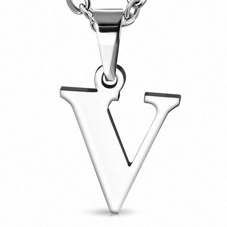 Pendentif homme en acier inoxydable lettre V