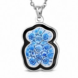 Pendentif en acier ourson avec verre et émail bleu