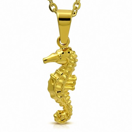 Pendentif hippocampe en acier inoxydable doré