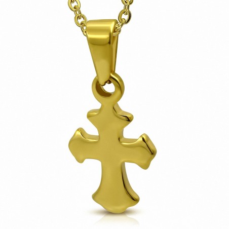 Pendentif homme en acier inoxydable doré croix fleur de lys