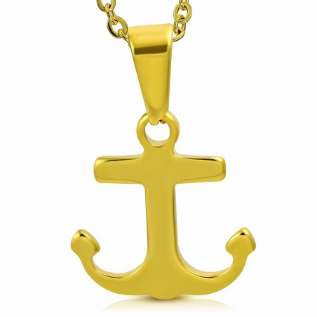 Pendentif  homme en acier inoxydable doré ancre marine