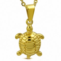 Pendentif en forme de tortue en acier inoxydable doré