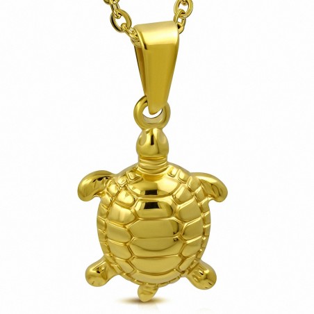 Pendentif en forme de tortue en acier inoxydable doré