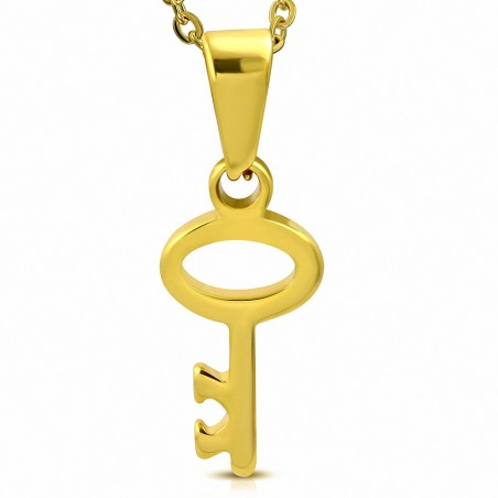 Pendentif en forme de clef acier inoxydable couleur dorée