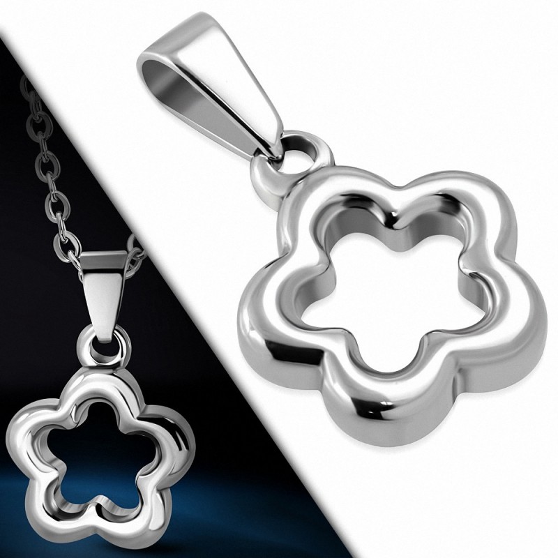 Pendentif en forme de fleur contour en acier inoxydable argenté