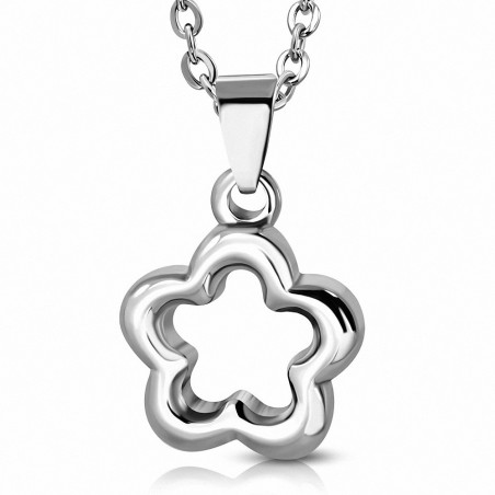 Pendentif en forme de fleur contour en acier inoxydable argenté