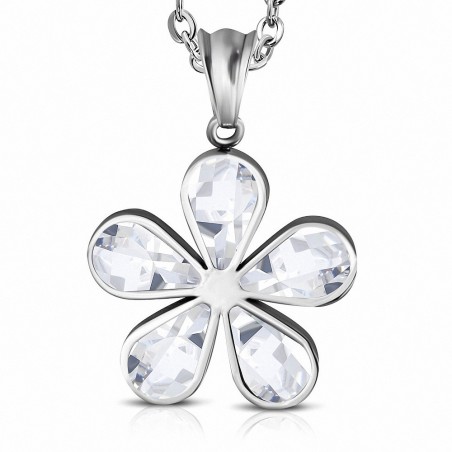 Pendentif en forme de fleur en acier sertie de cinq pierres