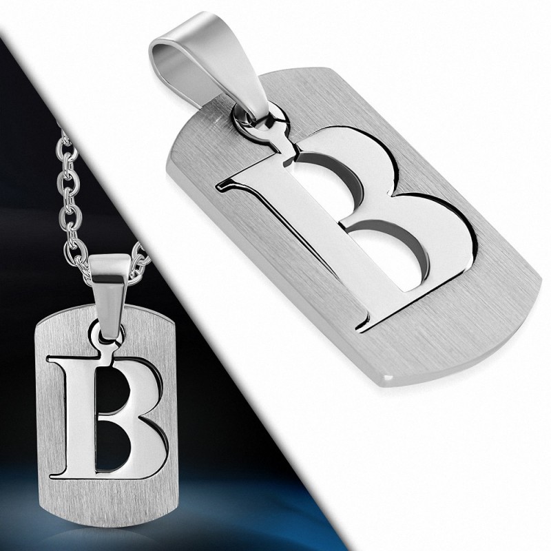 Pendentif homme plaque en acier inoxydable avec lettre B