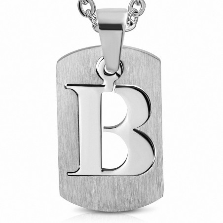 Pendentif homme plaque en acier inoxydable avec lettre B