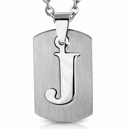 Pendentif homme plaque en acier inoxydable avec lettre J