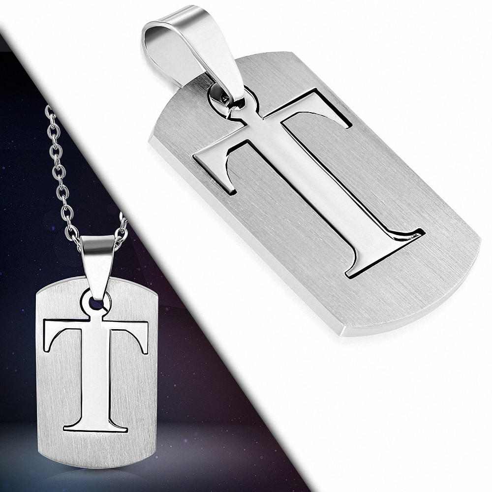 Pendentif homme plaque en acier inoxydable avec lettre T