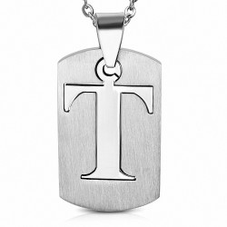 Pendentif homme plaque en acier inoxydable avec lettre T