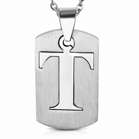 Pendentif homme plaque en acier inoxydable avec lettre T