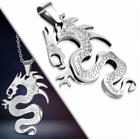 Pendentif homme zodiaque chinois dragon en acier inoxydable