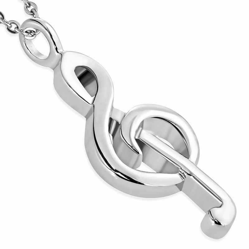 Pendentif clef de sol en acier inoxydable brillante