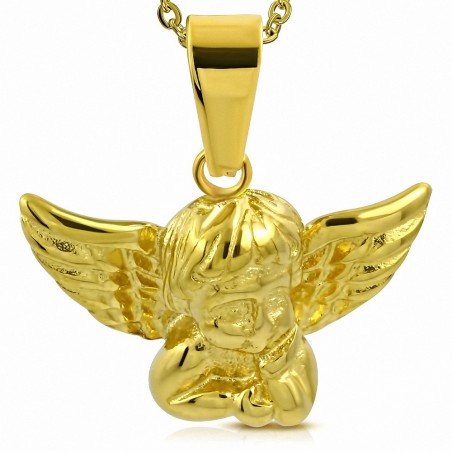 Pendentif ange gardien en acier inoxydable doré