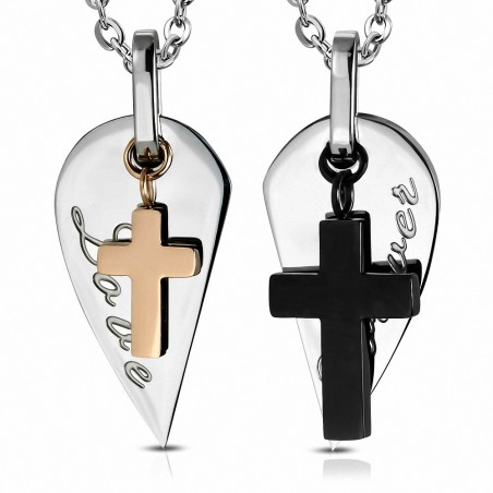 Pendentif pour couple 2 parties croix love forever