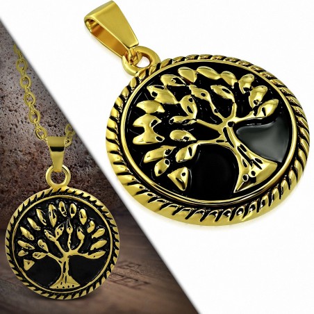 Pendentif en acier inoxydable doré cercle arbre de la Bodhi