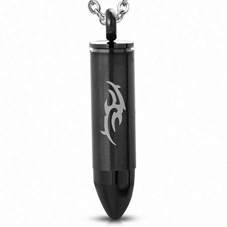 Pendentif homme munition balle noire motif tribal