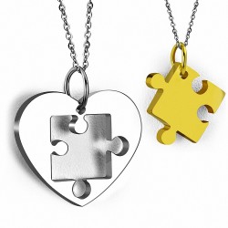 Pendentif pour couple en deux parties  cœur et puzzle doré