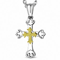 Pendentif double croix fleur de lys finition sablée