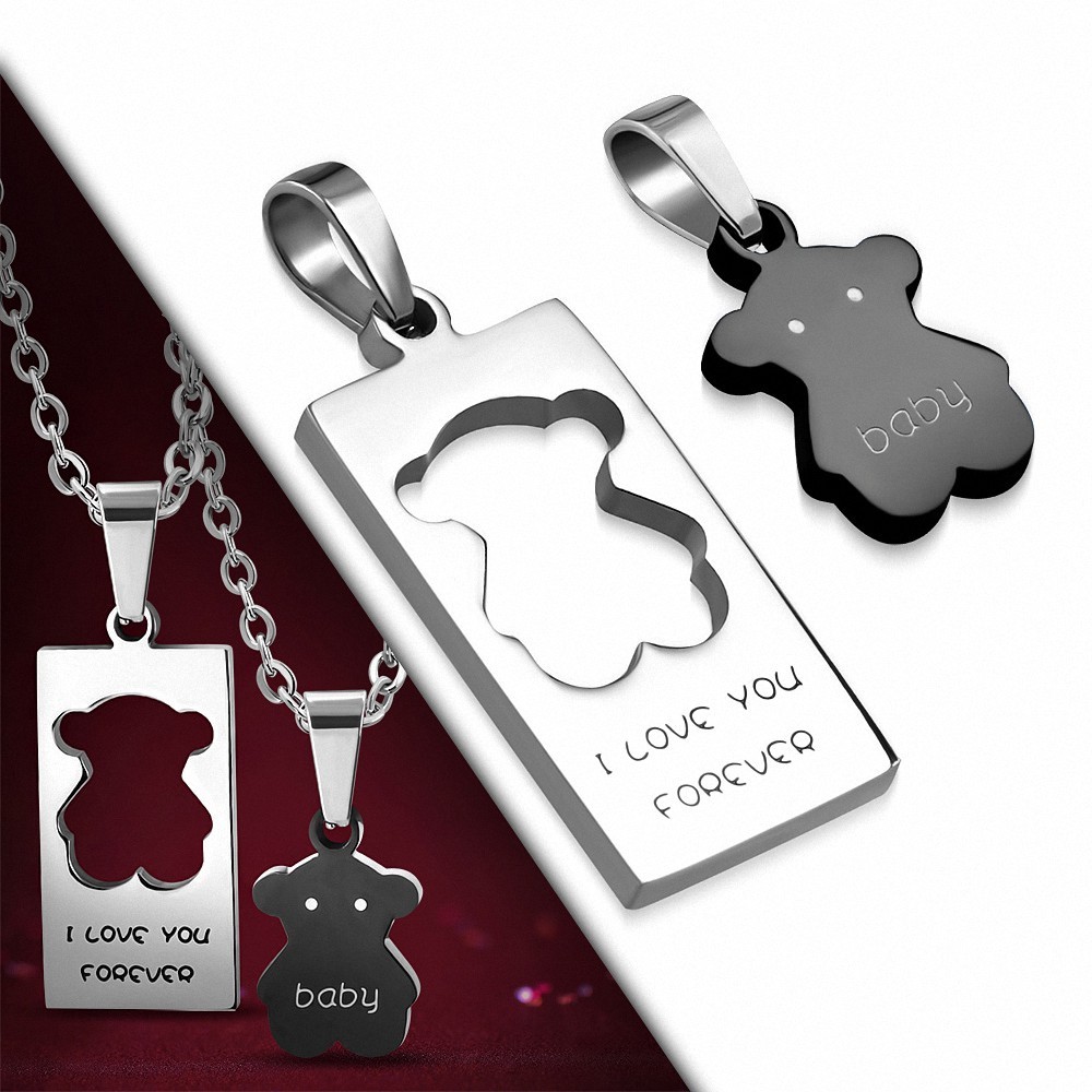 Pendentif pour couple en deux parties ourson noir